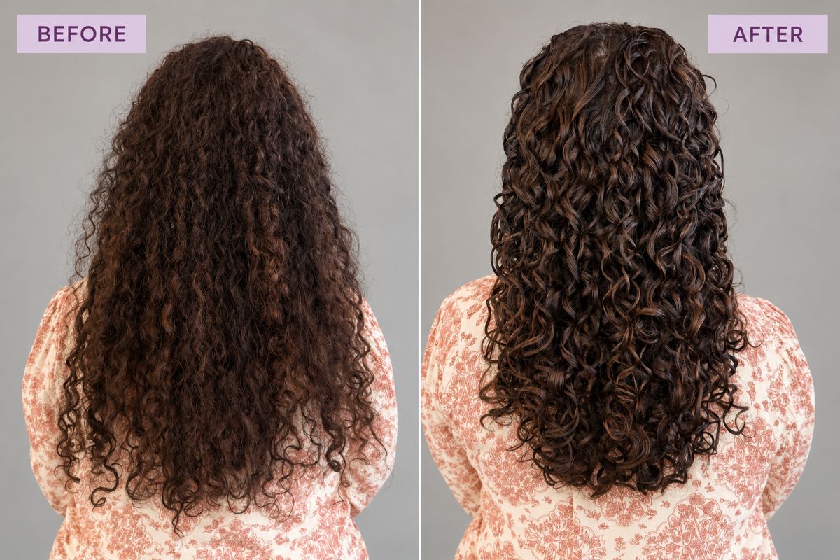 Before and after a First Visit Curly Cut at Curl Evolution