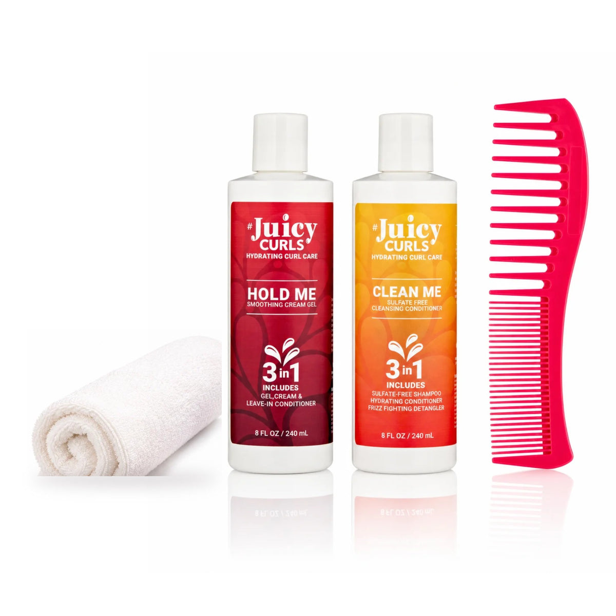 Juicy Curls Deluxe Essentials Set: Hold Me, Clean Me, Wave Comb and microfiber hair towel